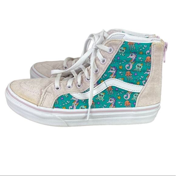 VANS Kids Off The Wall High Top Sneakers Ocean Print Back Zip 751505 Sz 3 - Picture 5 of 12